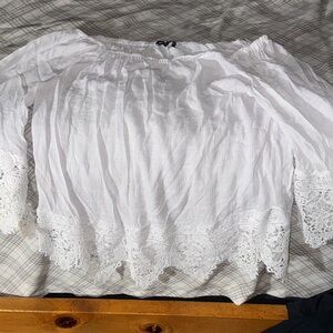 Unique Spectrum White Off-Shoulder Lace Hem Blouse